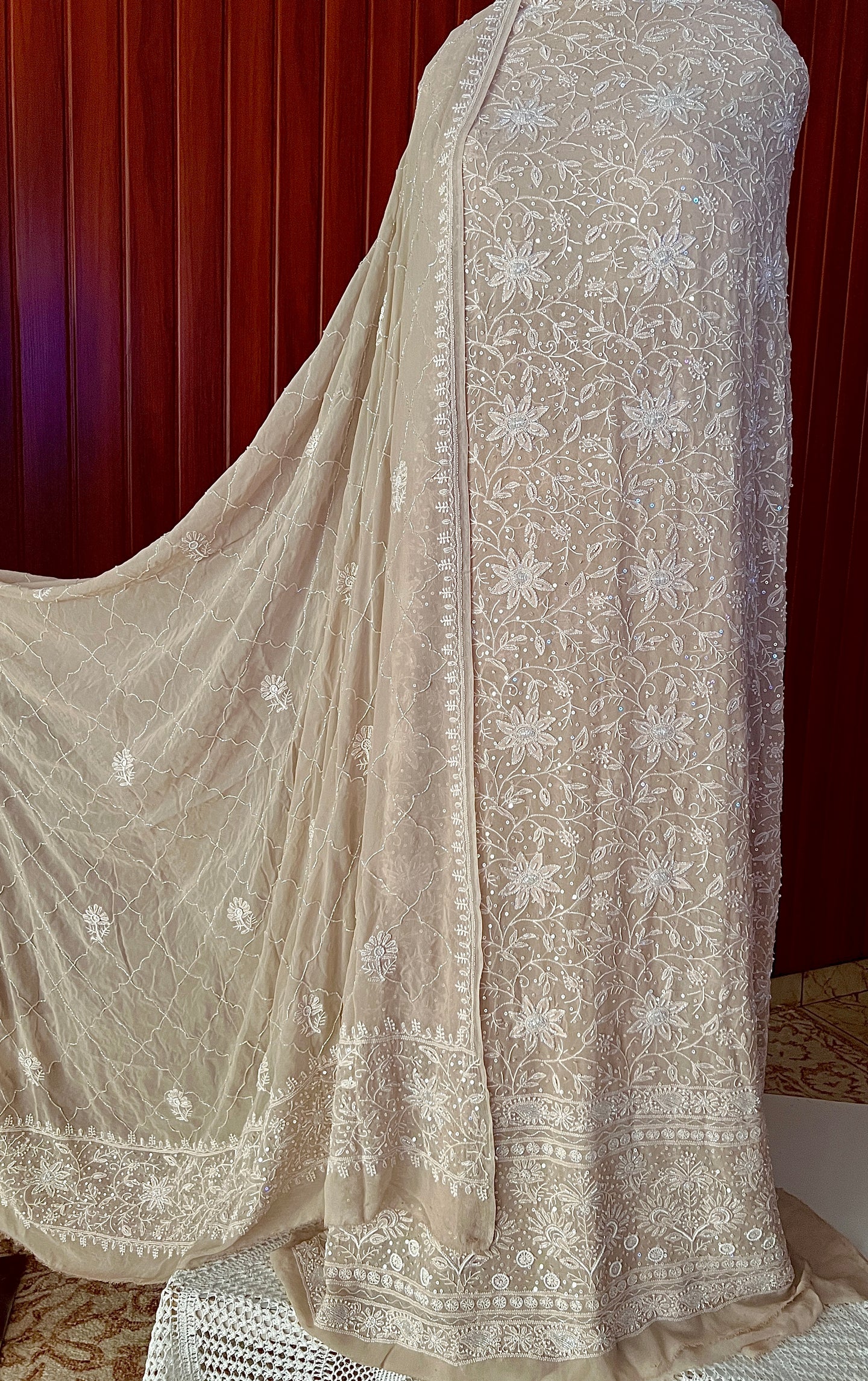 Suhaan Chikankari pearl sequins cut Dana work kurta and dupatta